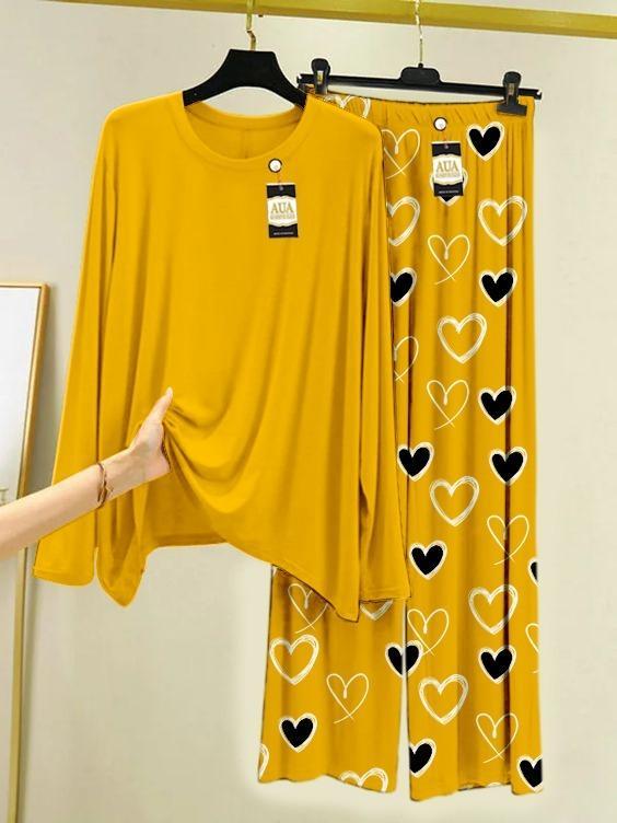 2 Pcs Women's Stitched Cotton Jersey Printed Night Suit - Image 3